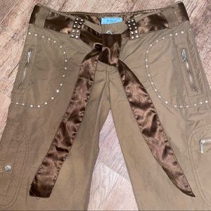 - D-Touch Removable Satin Tie Jean Pants with Bling Size M Brown